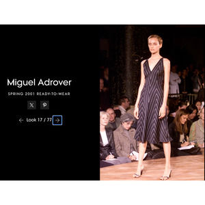 VINTAGE Rare Y2K 2001 MIGUEL ADROVER Striped Creme Navy Dress US 8